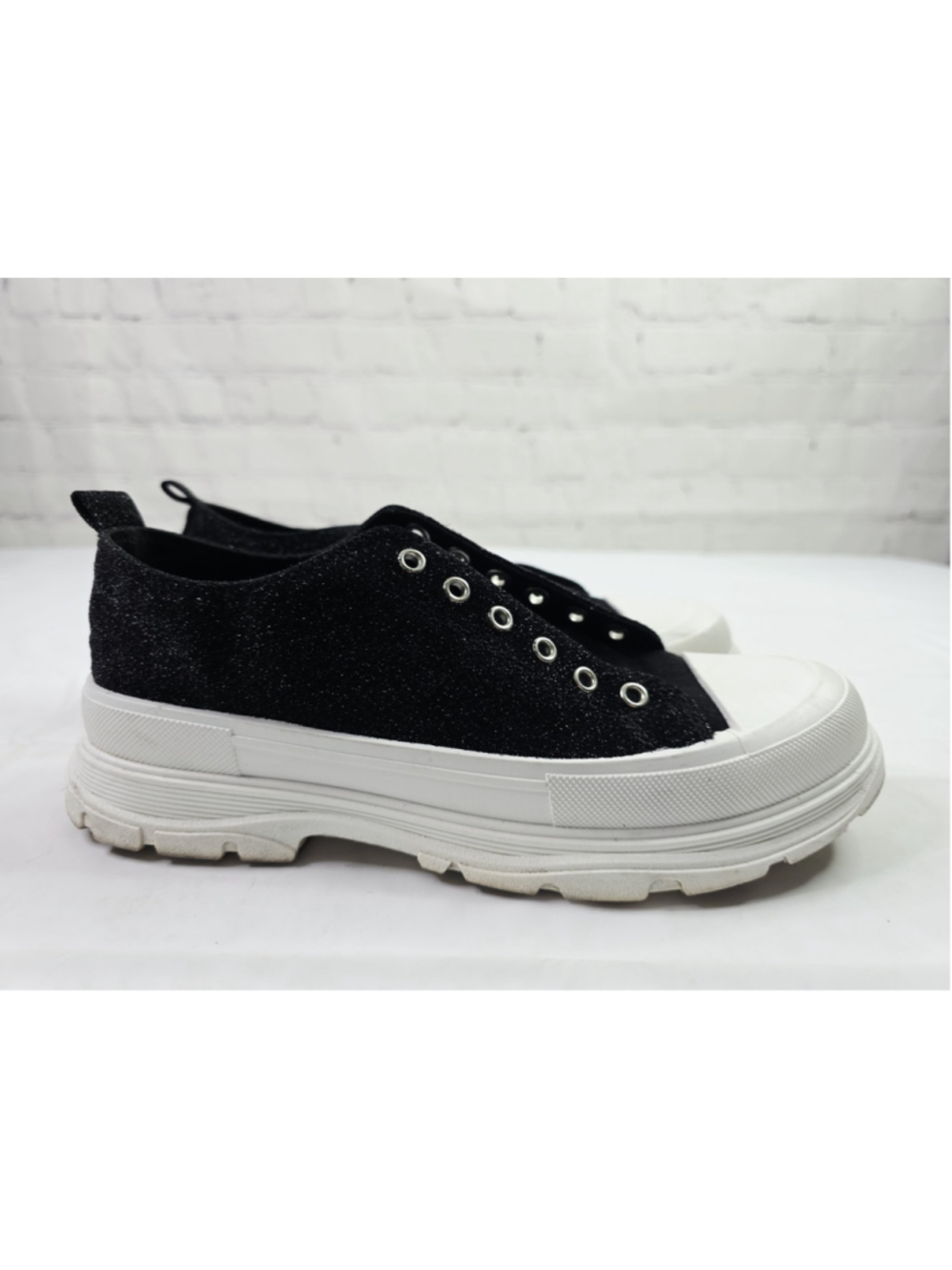 True Religion Janis Platform Sneakers Black Glitter Shimmer Women’s Size 8.5